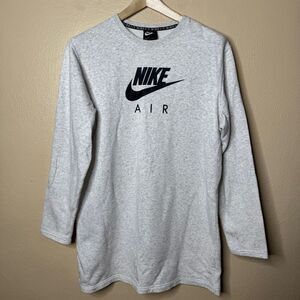 Nike Air Sportswear Shirt Dress Women's Medium Gray Crew Fleece Graphic Logo
